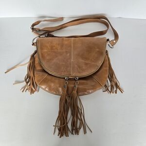 Tan Leather Fringe Crossbody Bag Saddle Brown